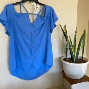 Express Blue Cold Shoulder Top - Size M